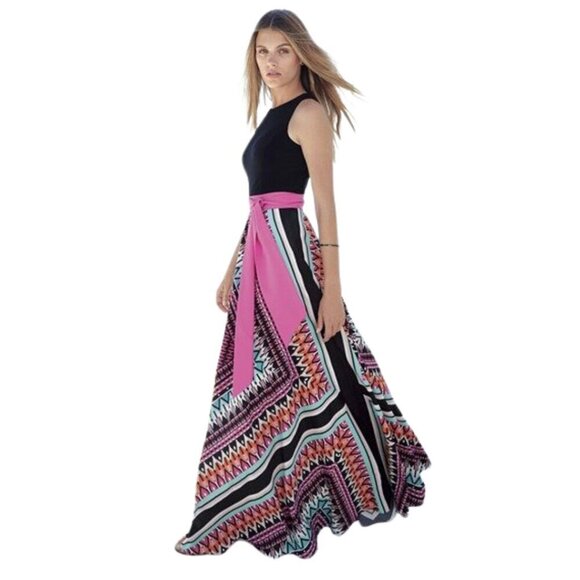 Eliza J Scarf Print Jersey & Crêpe de Chine Maxi Dress Sz 4 - Picture 1 of 9
